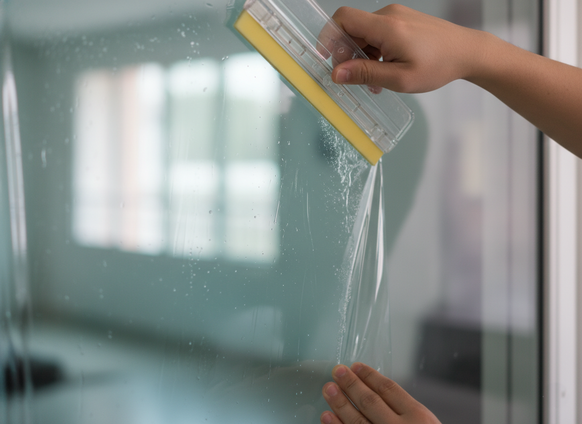 Window film application with squeegee – professional installation process
